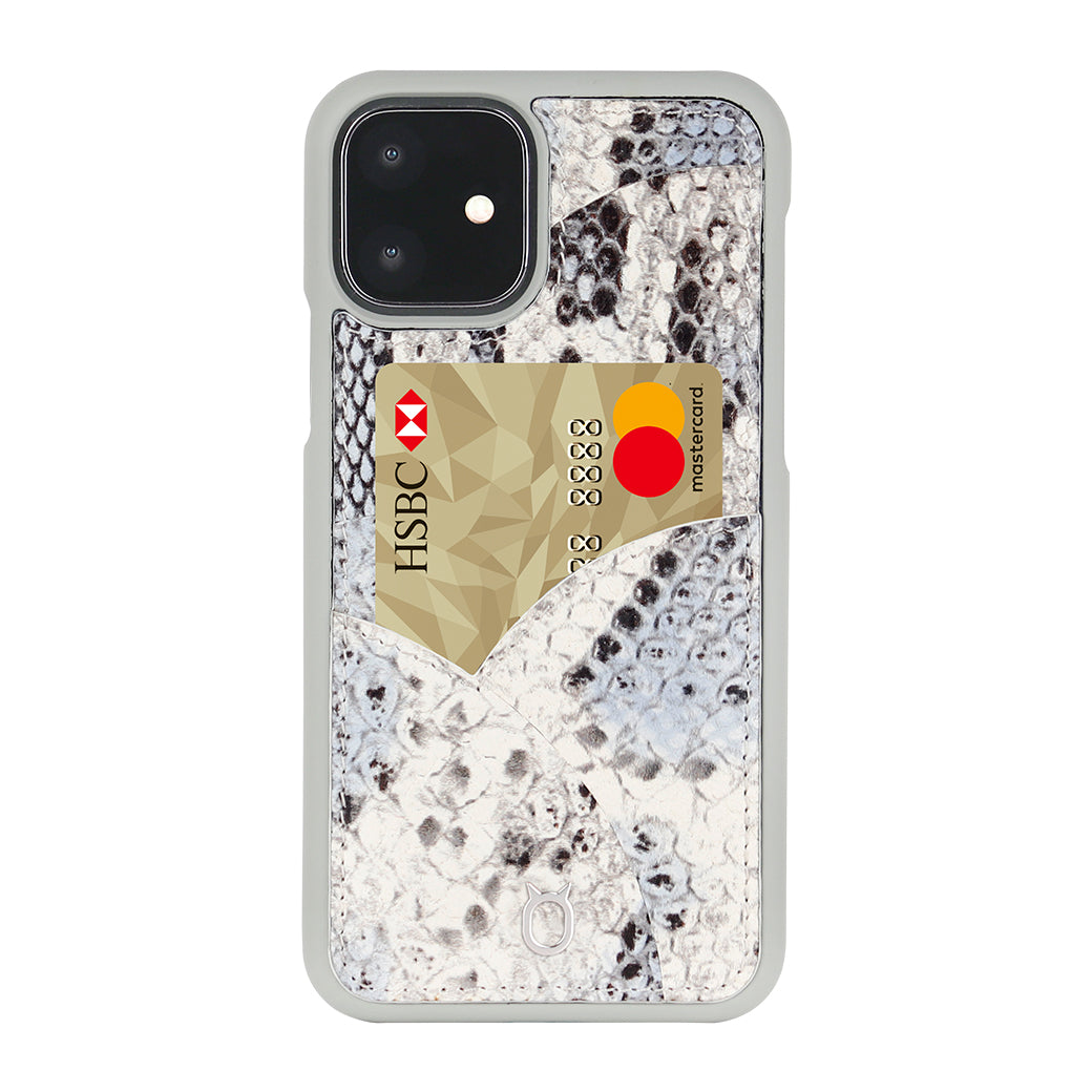 iPhone 11 Phone Case with Multi-colored Italian Python Series Leather - White&Black