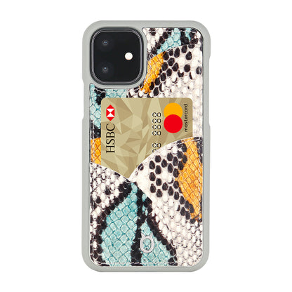 iPhone 11 Phone Case with Multi-colored Italian Python Series Leather - Yellow&Green