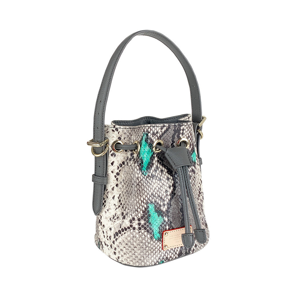 ITORO Italian Python Series Leather Mini Shoulder Bucket Bag - Grey