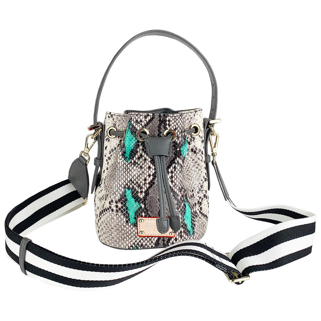 ITORO Italian Python Series Leather Mini Shoulder Bucket Bag - Grey