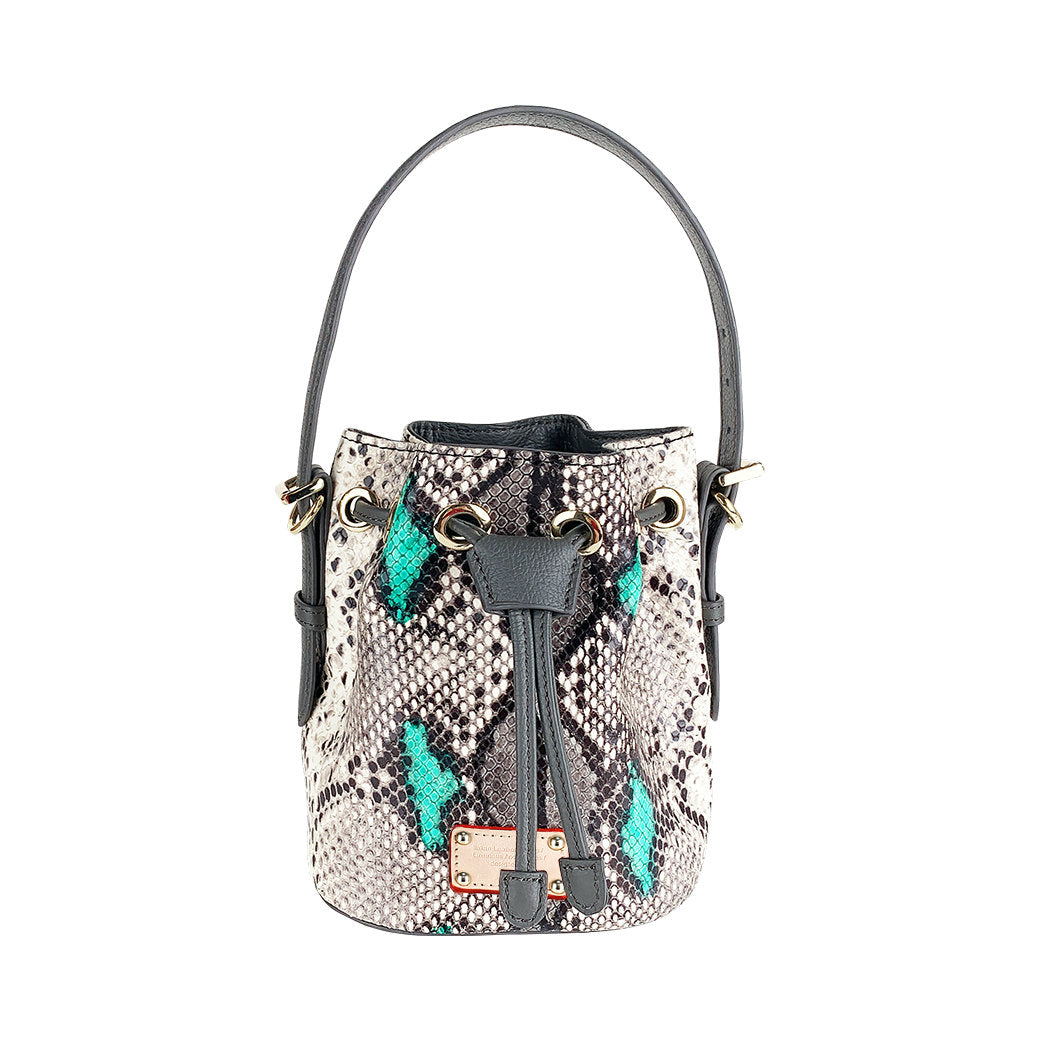 ITORO Italian Python Series Leather Mini Shoulder Bucket Bag - Grey