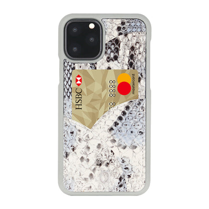iPhone 11 Pro Max Phone Case with Multi-colored Italian Python Series Leather - White&Black