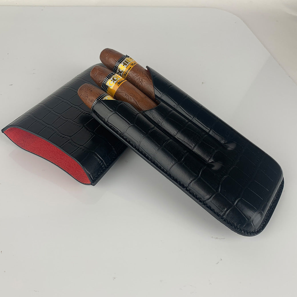 Croco Embossed Italian Premium Leather Cigar Case