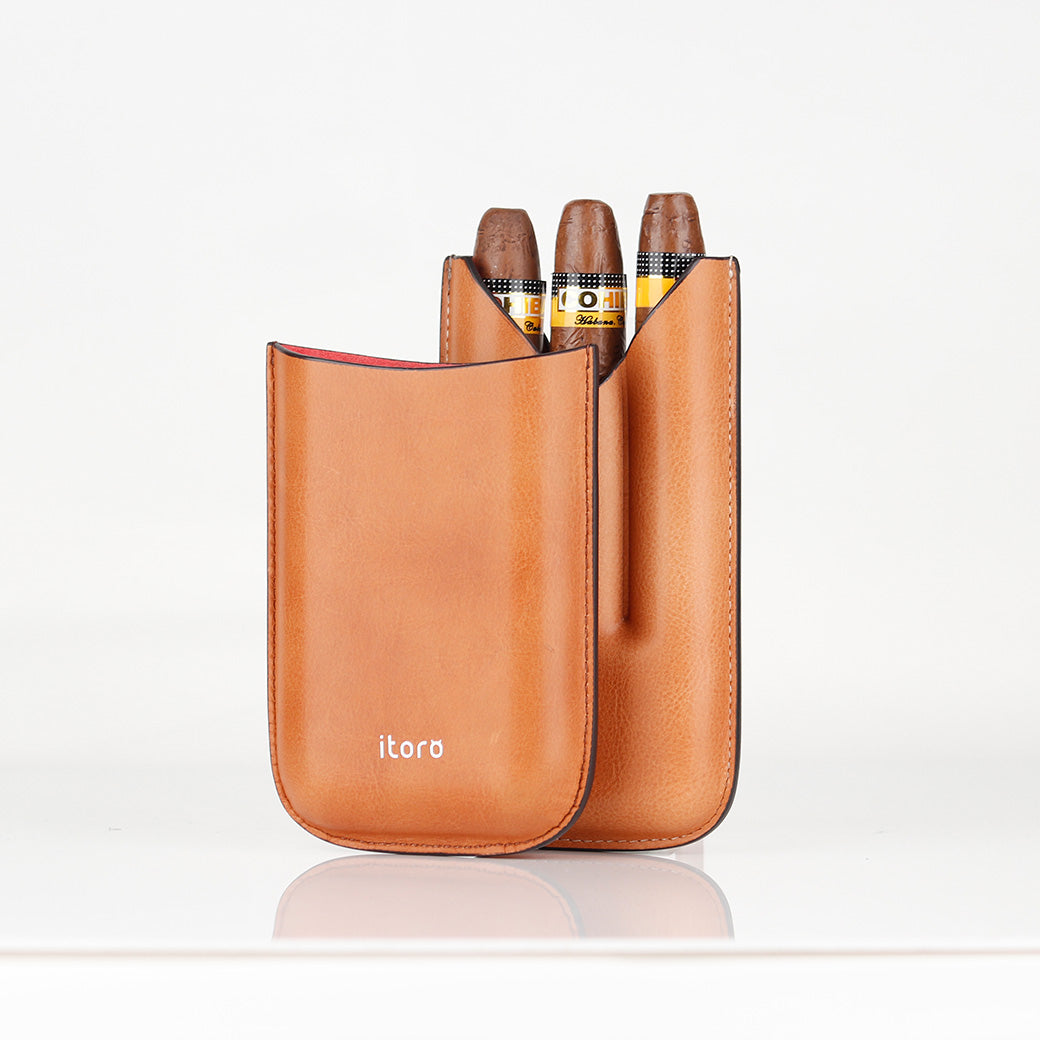 Brown Classy Italian Premium Leather Cigar Case