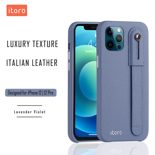 iPhone 12 | 12 Pro Italian Leather Case _ Hand Strap Kickstand - Lavender Violet