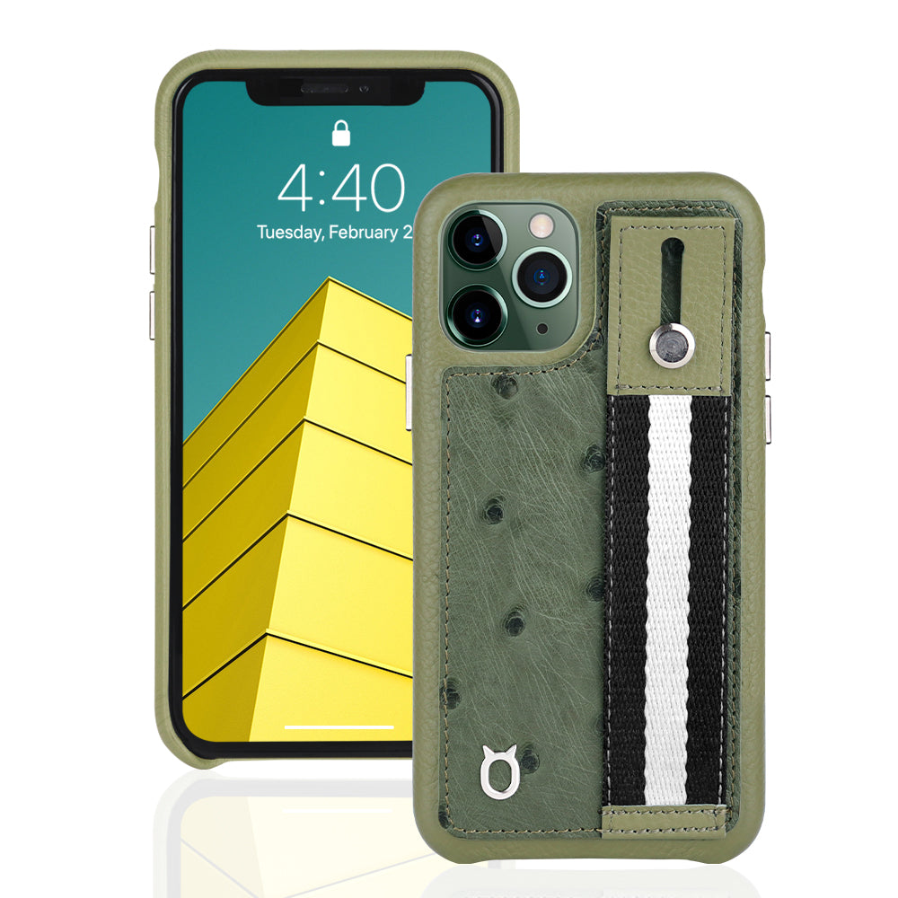 Ostrich Kickstand Leather Case iPhone 11 Pro with stand function - Green
