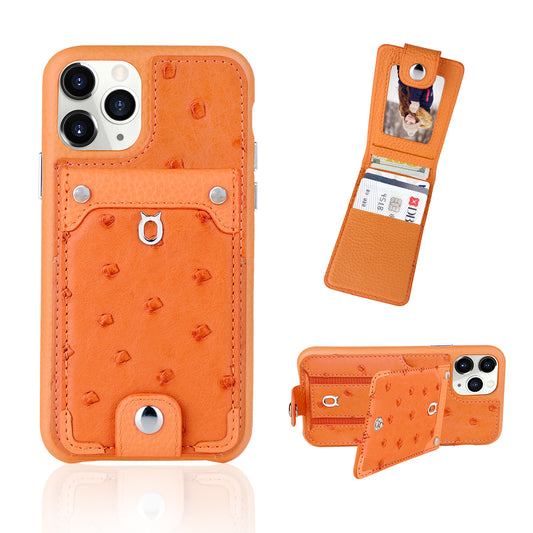 Ostrich detachable kickstand Wallets Leather Case iPhone 11 Pro - Orange