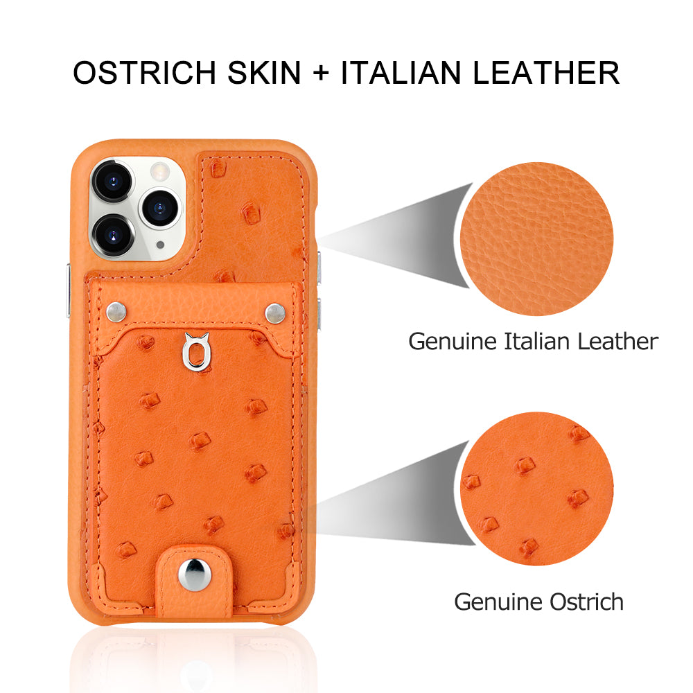 Ostrich detachable kickstand Wallets Leather Case iPhone 11 Pro - Orange