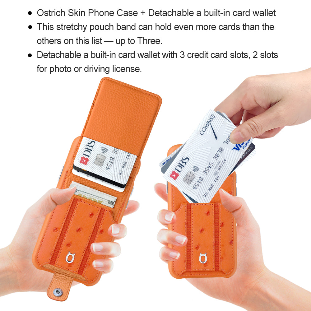 Ostrich detachable kickstand Wallets Leather Case iPhone 11 Pro - Orange