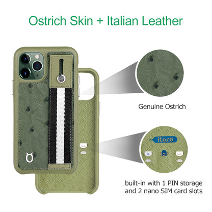 Ostrich Kickstand Leather Case iPhone 11 with stand function - Green