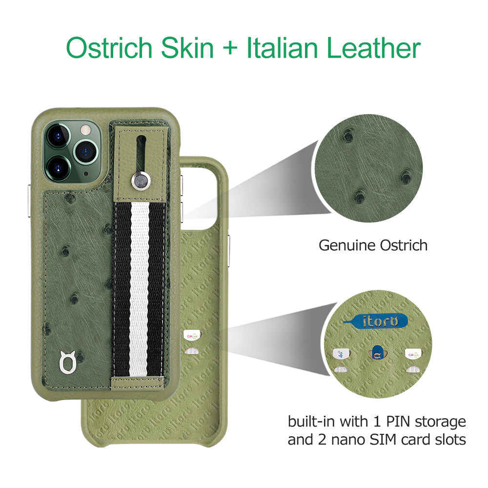 Ostrich Kickstand Leather Case iPhone 11 Pro with stand function - Green