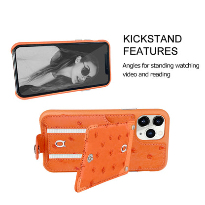 Ostrich detachable kickstand Wallets Leather Case iPhone 11 Pro Max - Orange