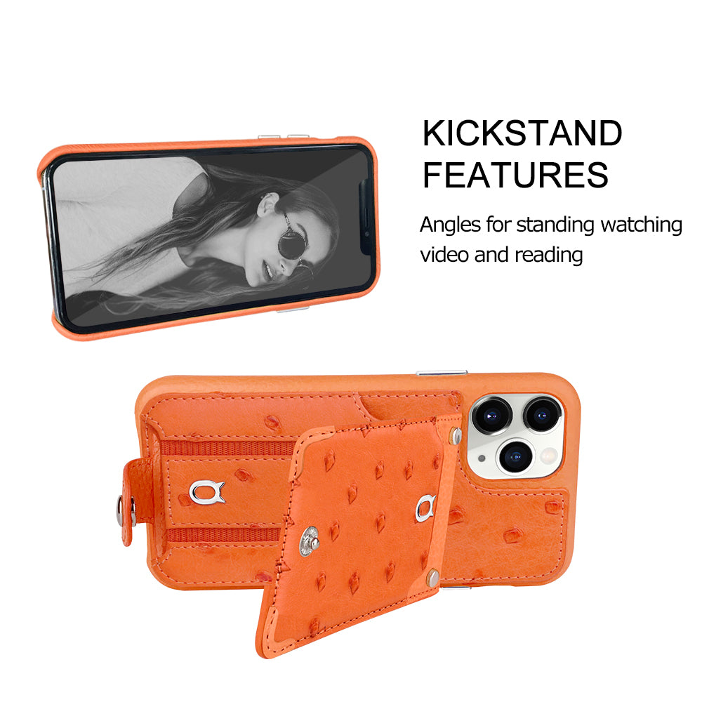 Ostrich detachable kickstand Wallets Leather Case iPhone 11 Pro - Orange