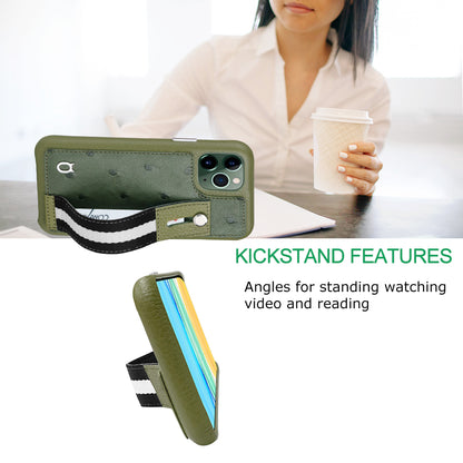 Ostrich Kickstand Leather Case iPhone 11 Pro Max with stand function - Green