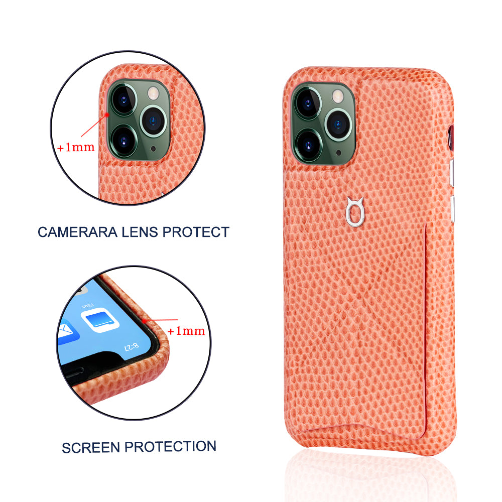 iPhone 11 Italian Lizard Leather Case with Multiple standing function - Pink