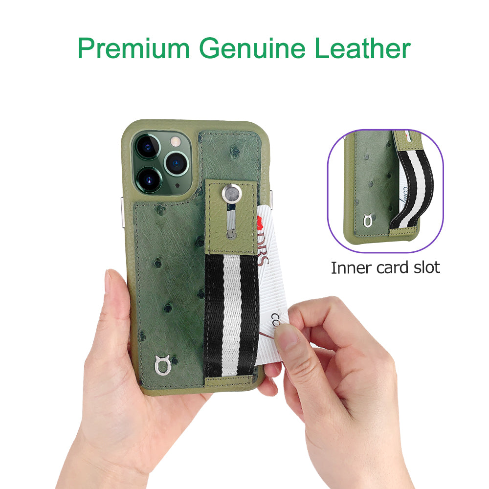 Ostrich Kickstand Leather Case iPhone 11 Pro Max with stand function - Green