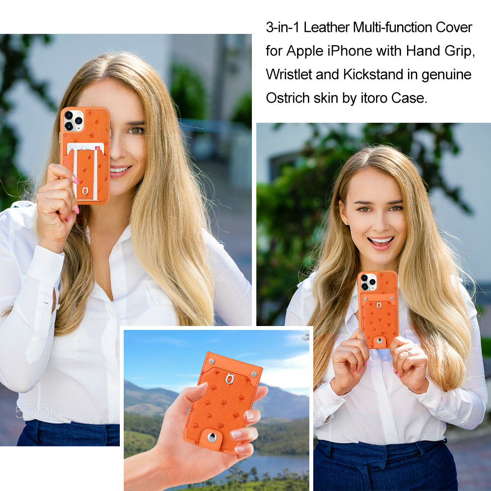 Ostrich detachable kickstand Wallets Leather Case iPhone 11 Pro Max - Orange