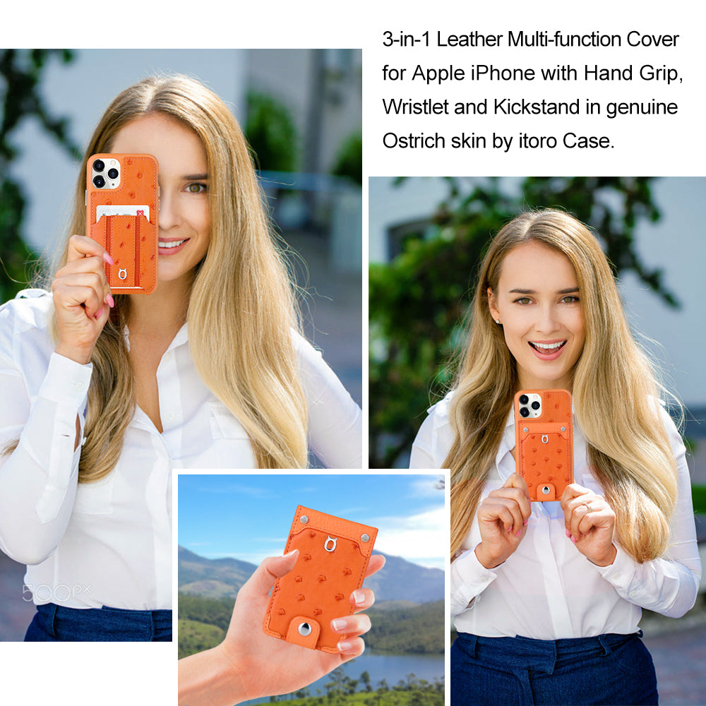 Ostrich detachable kickstand Wallets Leather Case iPhone 11 Pro - Orange