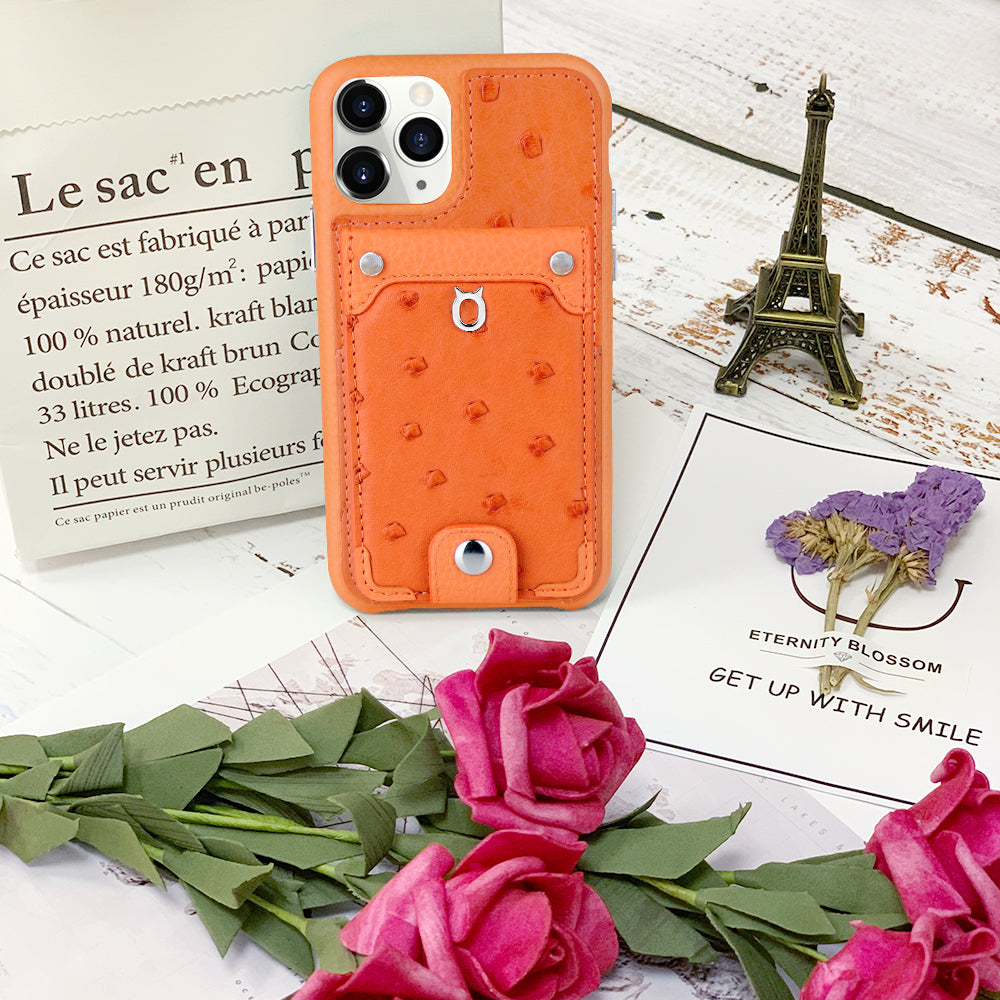Ostrich detachable kickstand Wallets Leather Case iPhone 11 Pro Max - Orange