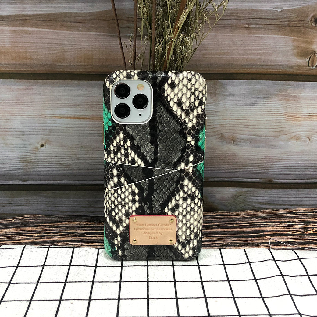 Multi-colored Snake embossed Leather Phone Case iPhone 11
