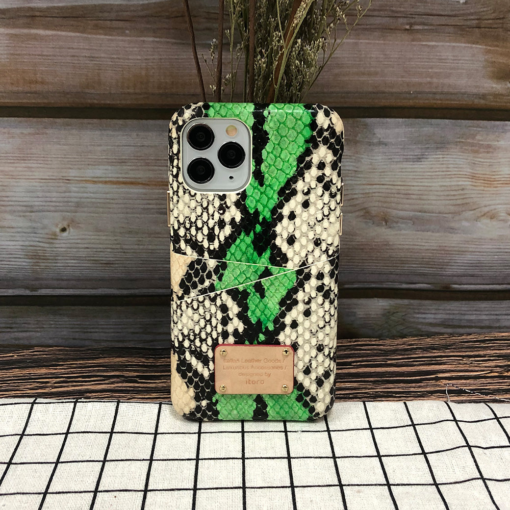 Multi-colored Snake embossed Leather Phone Case iPhone 11