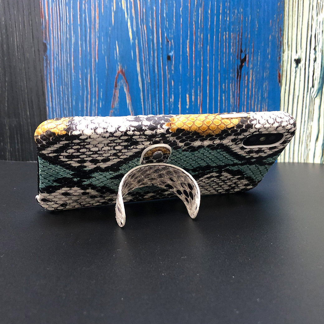 Snake embossed Elasticity Kickstand Leather Phone case iPhone 11 Pro - Blue