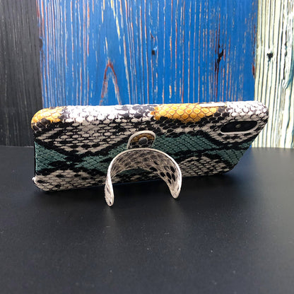 Snake embossed Elasticity Kickstand Leather Phone case iPhone 11 Pro - Blue