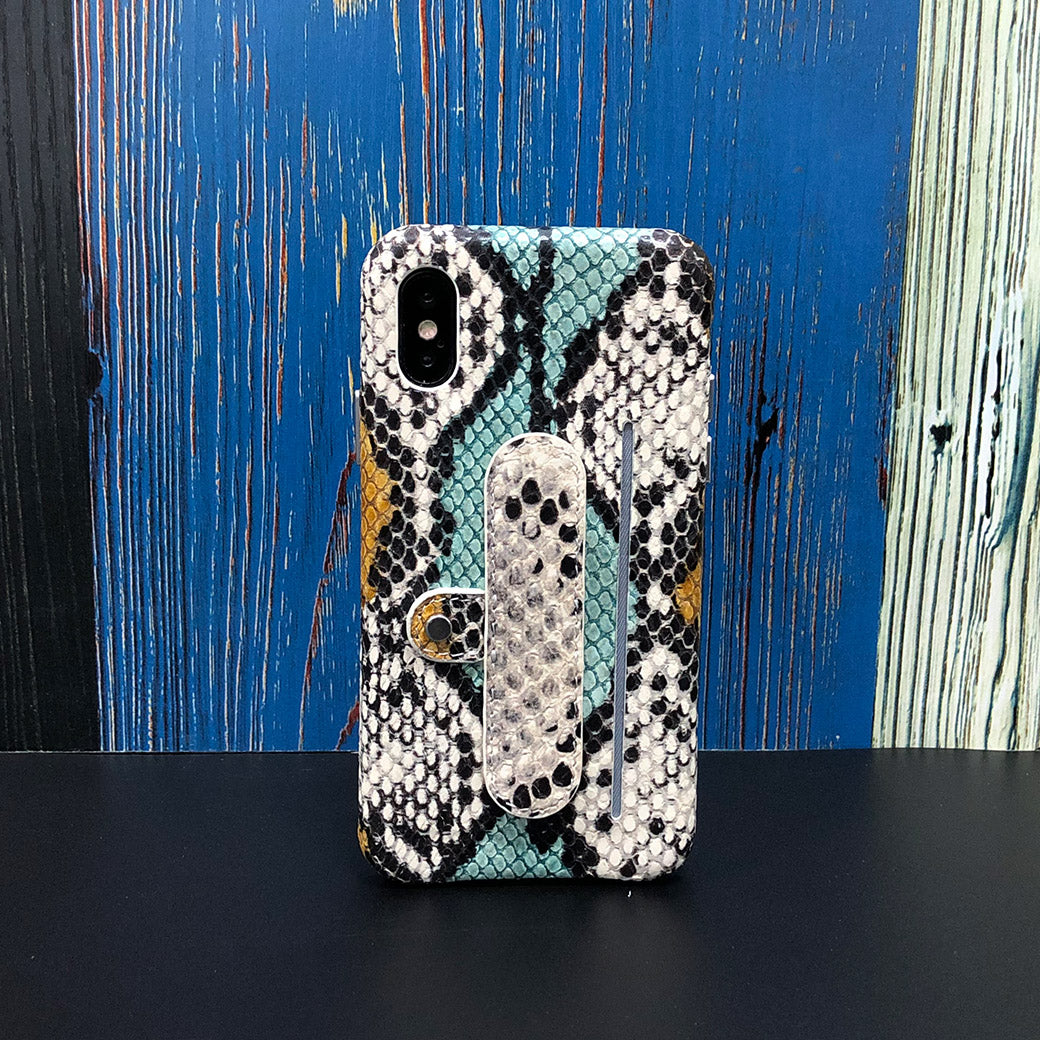 Snake embossed Elasticity Kickstand Leather Phone case iPhone 11 - Blue