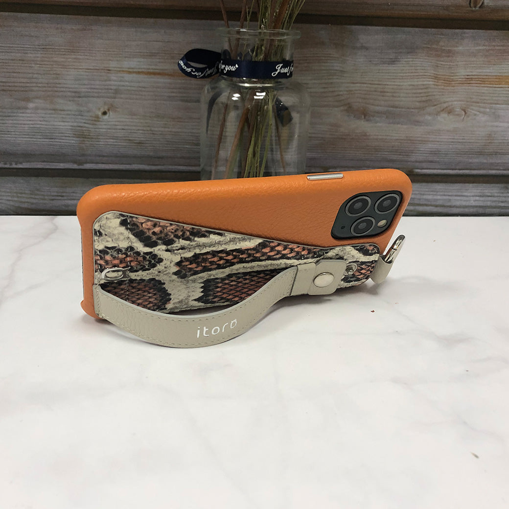 Snake embossed series edition Italian Leather kickstand Case iPhone 11 Pro Max - Orange