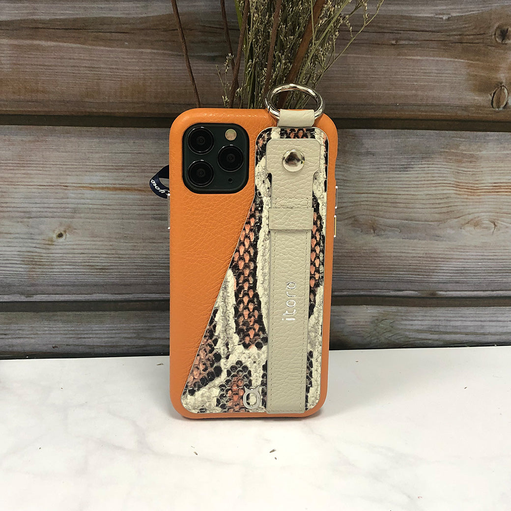 Snake embossed series edition Italian Leather kickstand Case iPhone 11 Pro Max - Orange