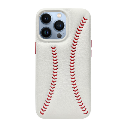 iPhone 13 Pro Baseball Designed Leather Case - White