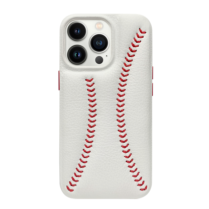 iPhone 13 Pro Baseball Designed Leather Case - White