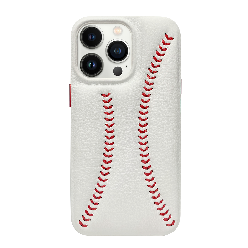 iPhone 13 Pro Max Baseball Designed Leather Case - White