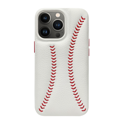 iPhone 13 Pro Baseball Designed Leather Case - White