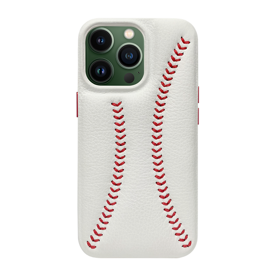 iPhone 13 Pro Max Baseball Designed Leather Case - White