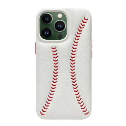 iPhone 13 Pro Max Baseball Designed Leather Case - White