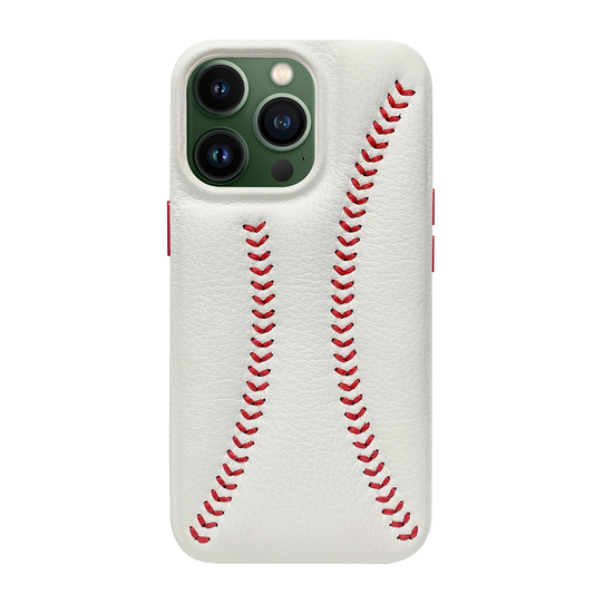 iPhone 13 Pro Baseball Designed Leather Case - White