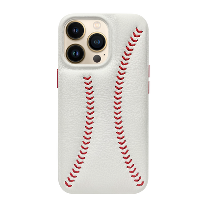 iPhone 13 Pro Baseball Designed Leather Case - White