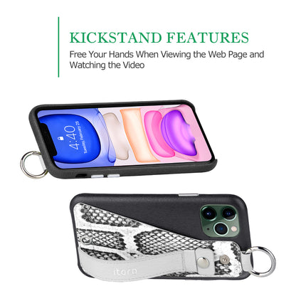 Snake embossed series edition Italian Leather kickstand Case iPhone 11 - Black
