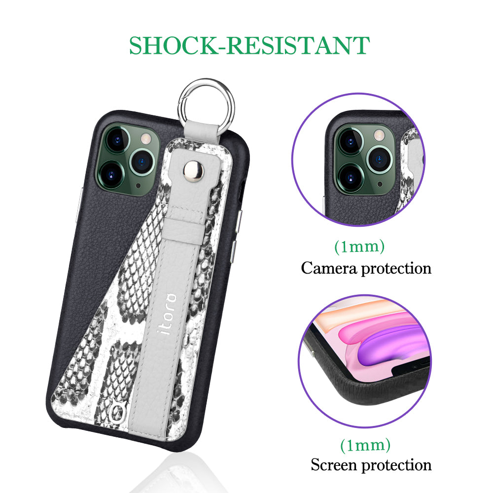 Snake embossed series edition Italian Leather kickstand Case iPhone 11 Pro Max - Black