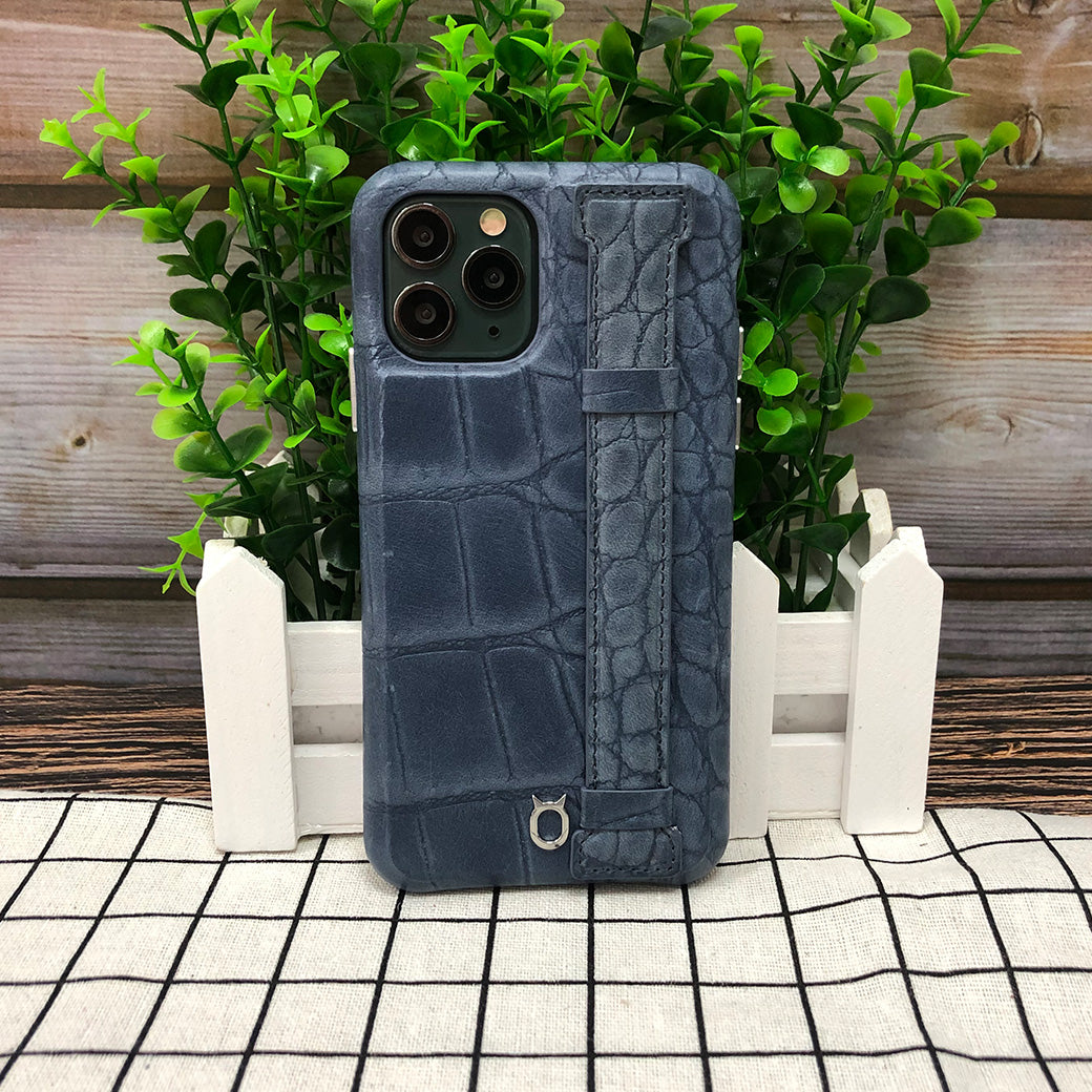 Crocodile embossed kickstand Leather Phone case iPhone 11 Pro Max - Blue