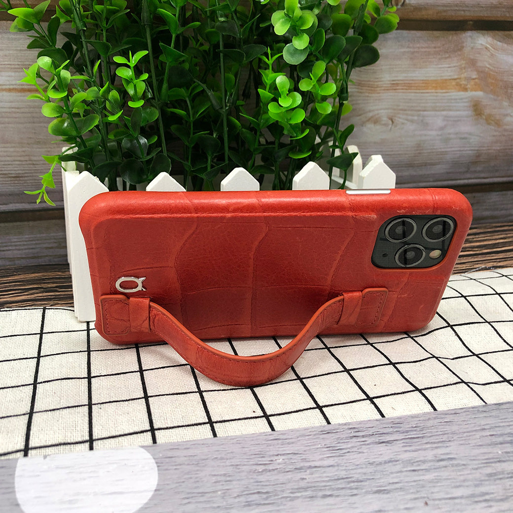 Crocodile embossed kickstand Leather Phone case iPhone 11 Pro Max - Red