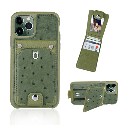 Ostrich detachable kickstand Wallets Leather Case iPhone 11 Pro - Green