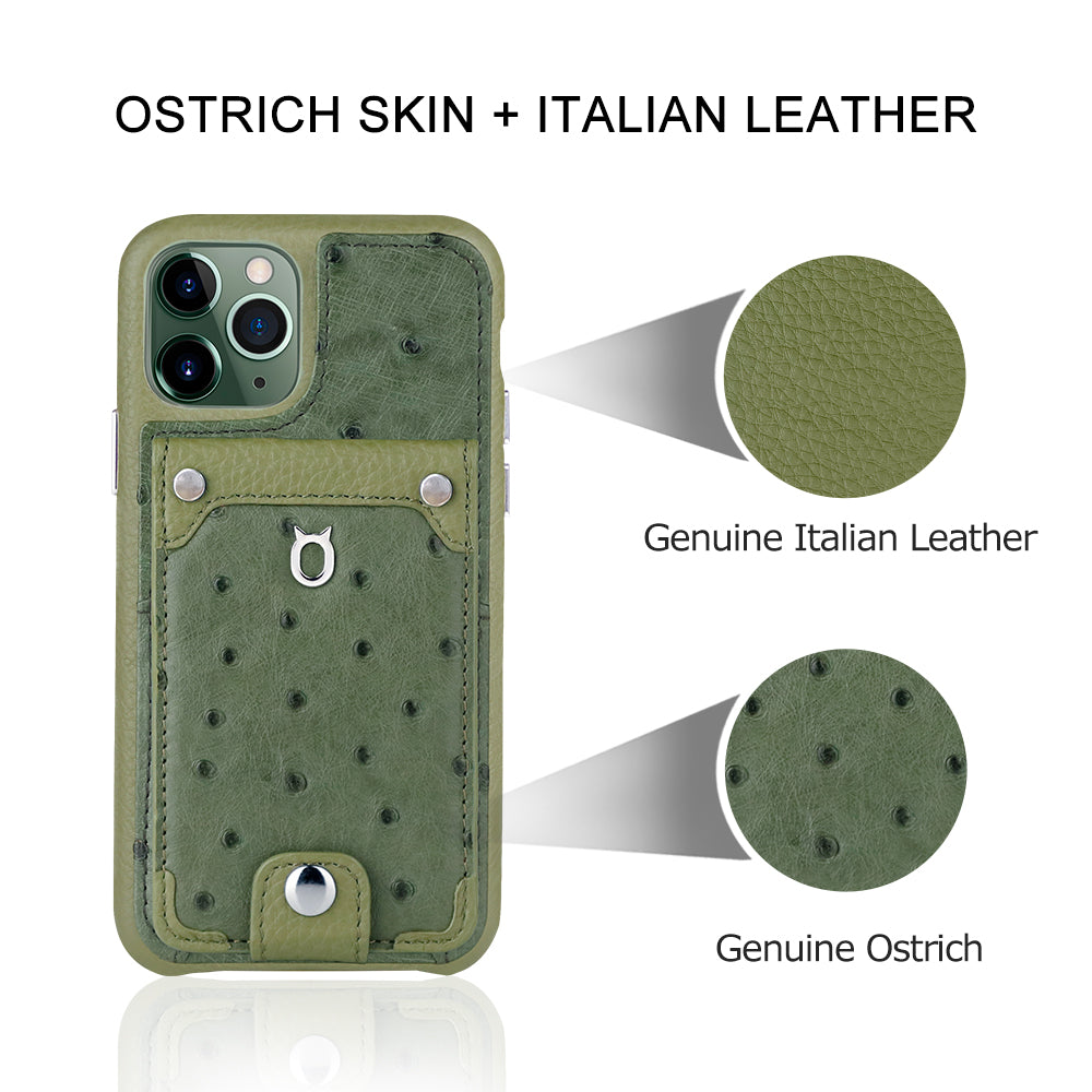 Ostrich detachable kickstand Wallets Leather Case iPhone 11 Pro - Green