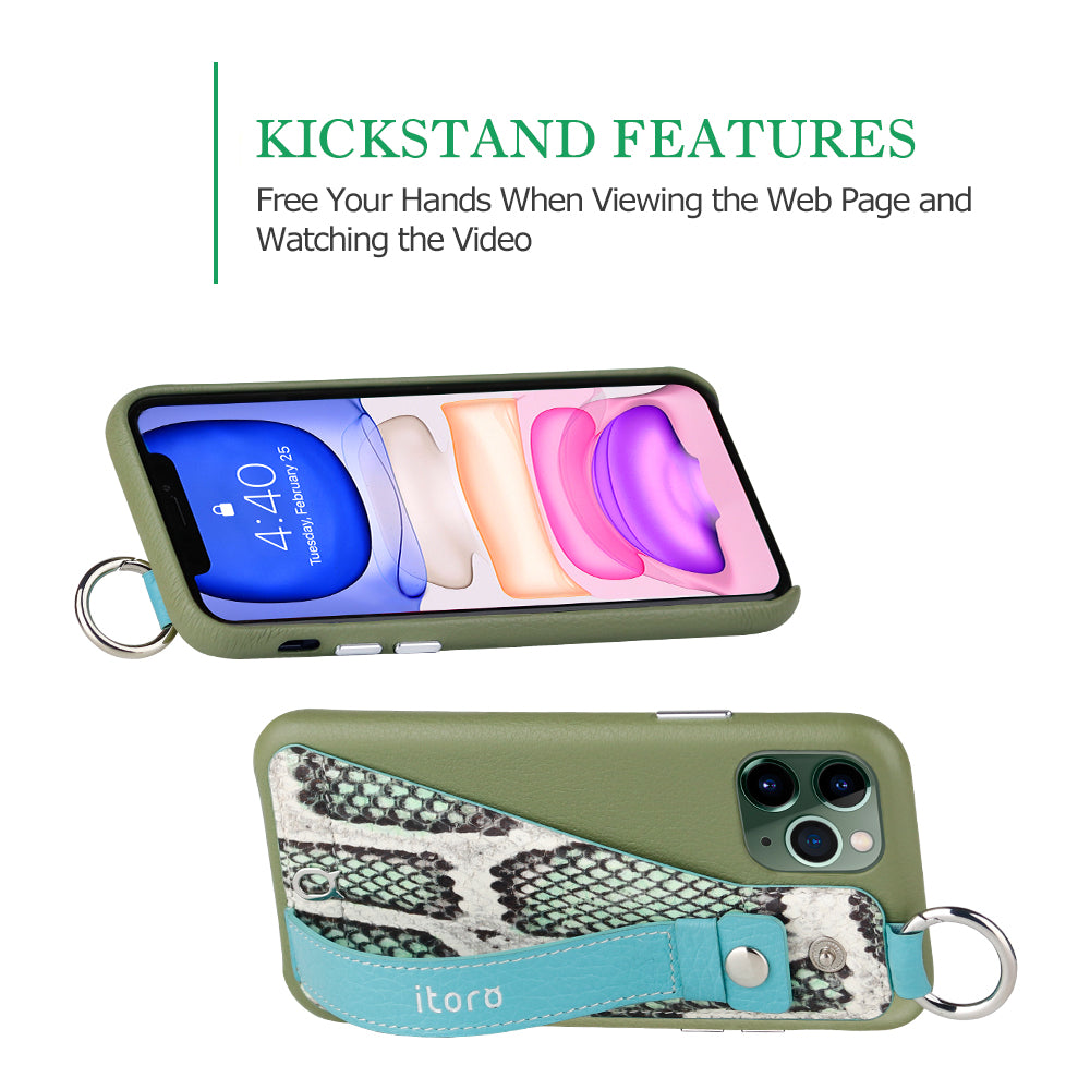 Snake embossed series edition Italian Leather kickstand Case iPhone 11 Pro - Green