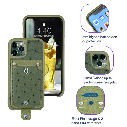 Ostrich detachable kickstand Wallets Leather Case iPhone 11 Pro Max - Green
