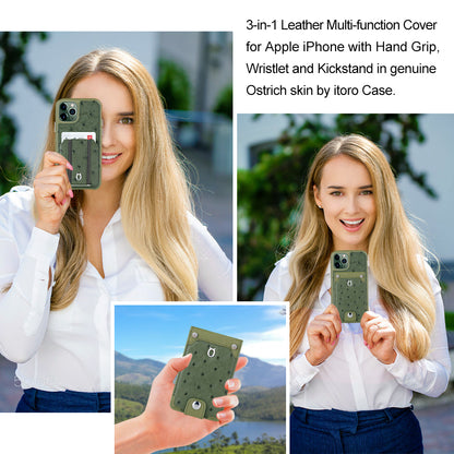 Ostrich detachable kickstand Wallets Leather Case iPhone 11 Pro Max - Green