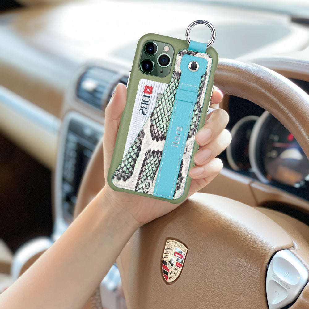 Snake embossed series edition Italian Leather kickstand Case iPhone 11 - Green