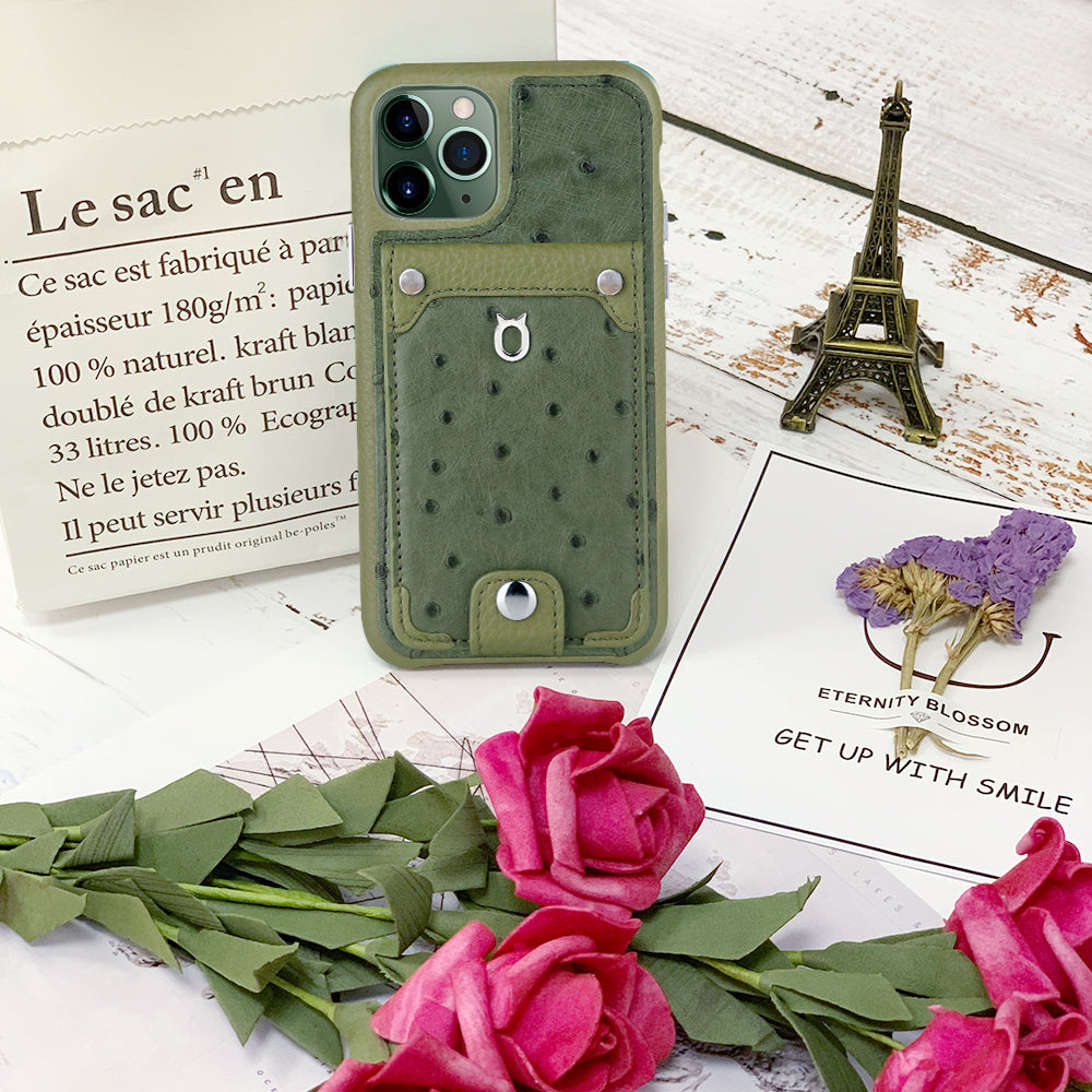 Ostrich detachable kickstand Wallets Leather Case iPhone 11 Pro Max - Green