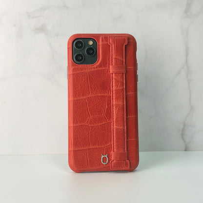Crocodile embossed kickstand Leather Phone case iPhone 11 - red